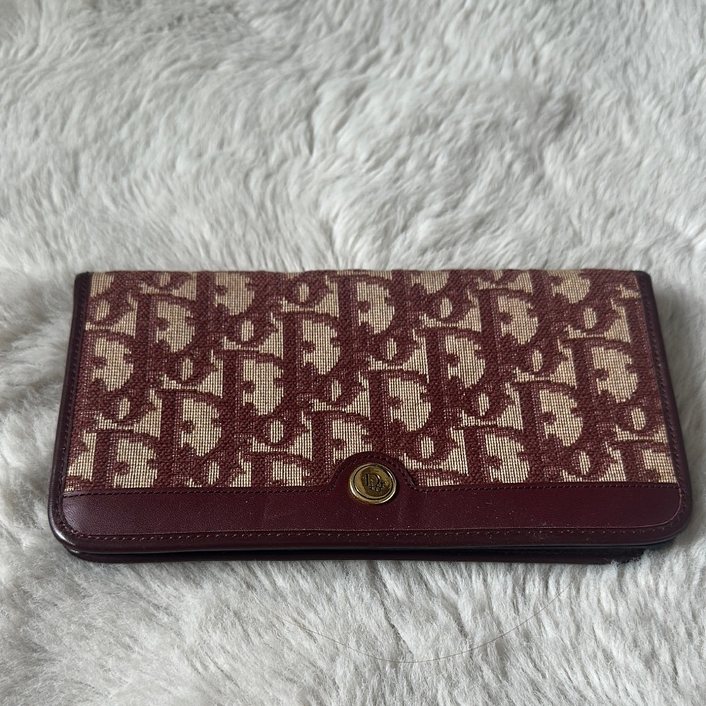 Dior Burgundy Wallet with Iconic Monogram Design